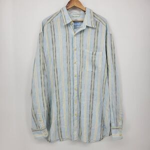 Tommy Bahama Linen Button Down Longsleeve XLT Men Striped Blue Vacation Tropical